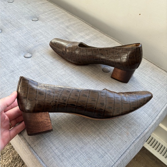 Mari Giudicelli Croc-Embossed Leather Block Heels with Wooden Heel - Size 40 - Picture 3 of 11